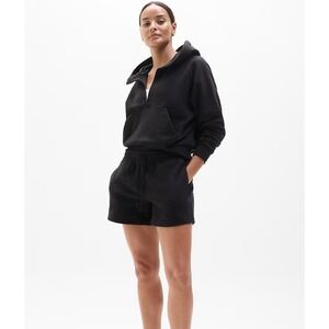 Athleta Easy Fleece 1/2 Zip Hoodie Womens Large Black Pullover Sweatshirt NEW